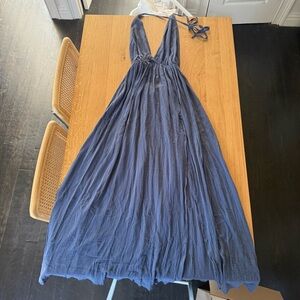 Navy Blue Halter Open Back Maxi Dress